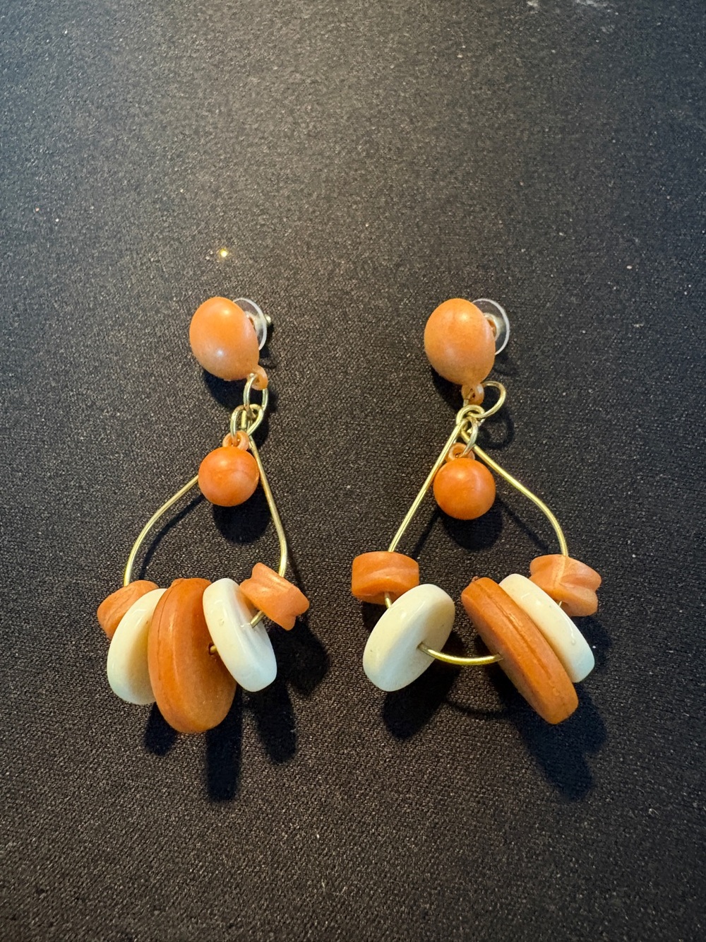 Orange and Cream Beaded Drop Earrings - Women Jewelry